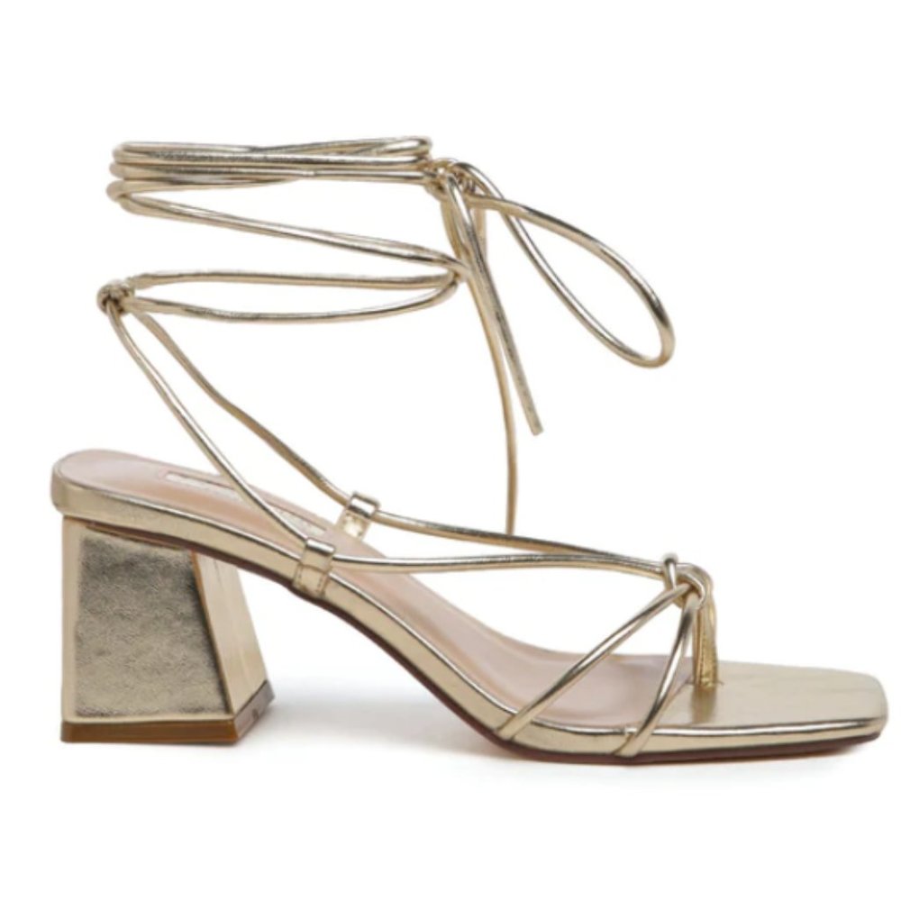 LONDON RAG Tie Up Block Heel Sandals Gold Size 8 *TIE MULTIPLE WAYS*